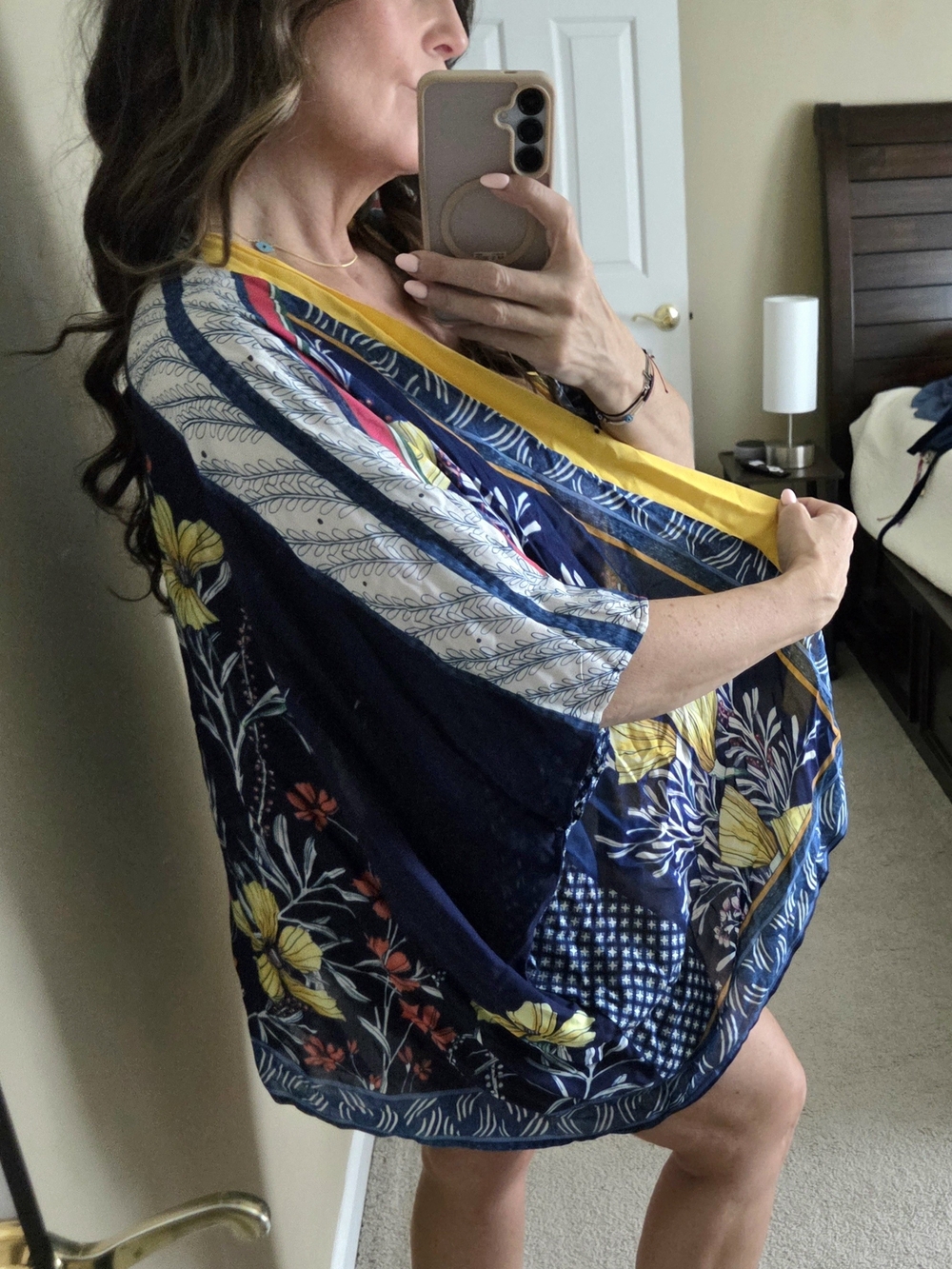 lovestitch Navy Floral Kimono Tunic with Yellow Trim